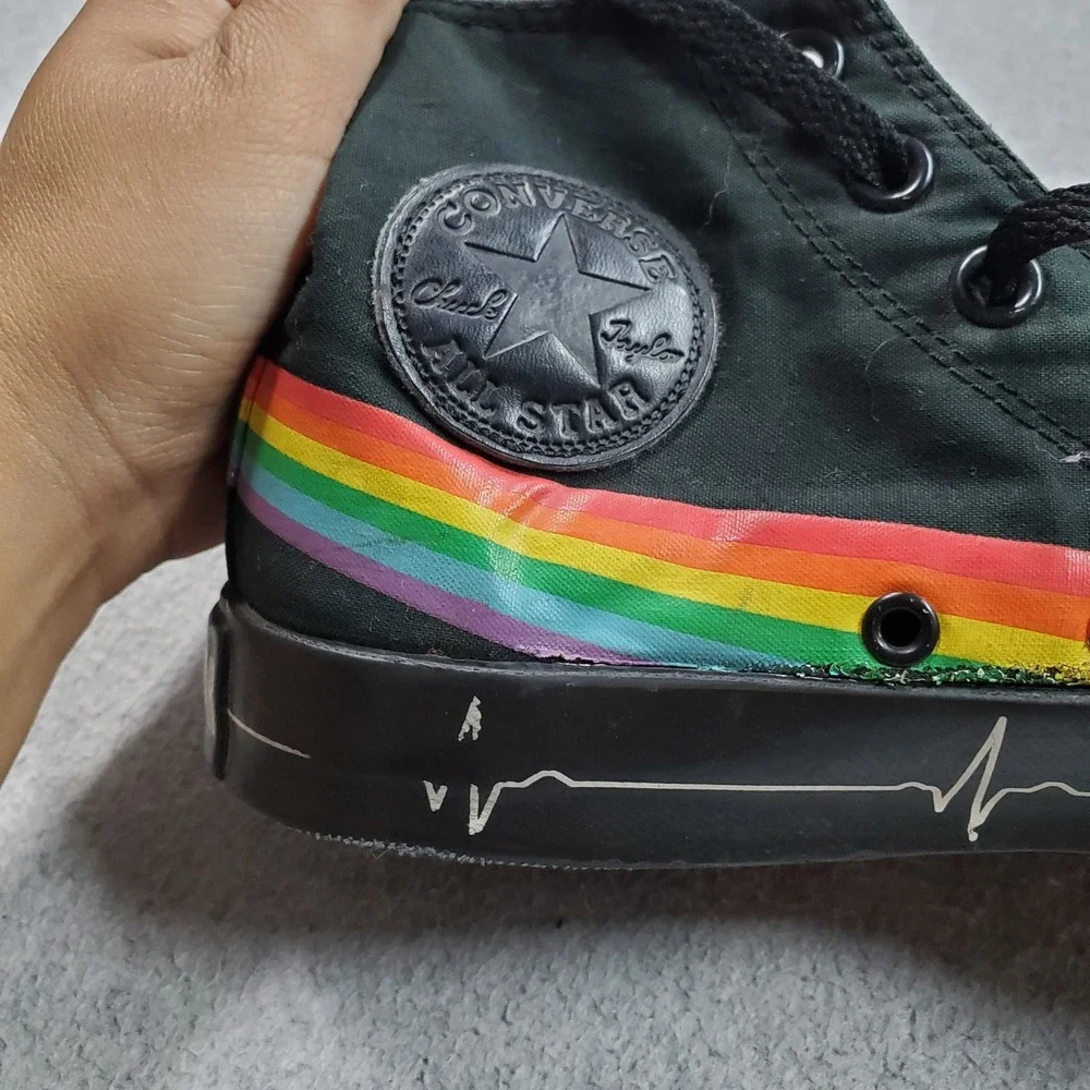 Converse Women Shoes 8 Black Pink Floyd Dark Side of the Moon High Top Y2K READ